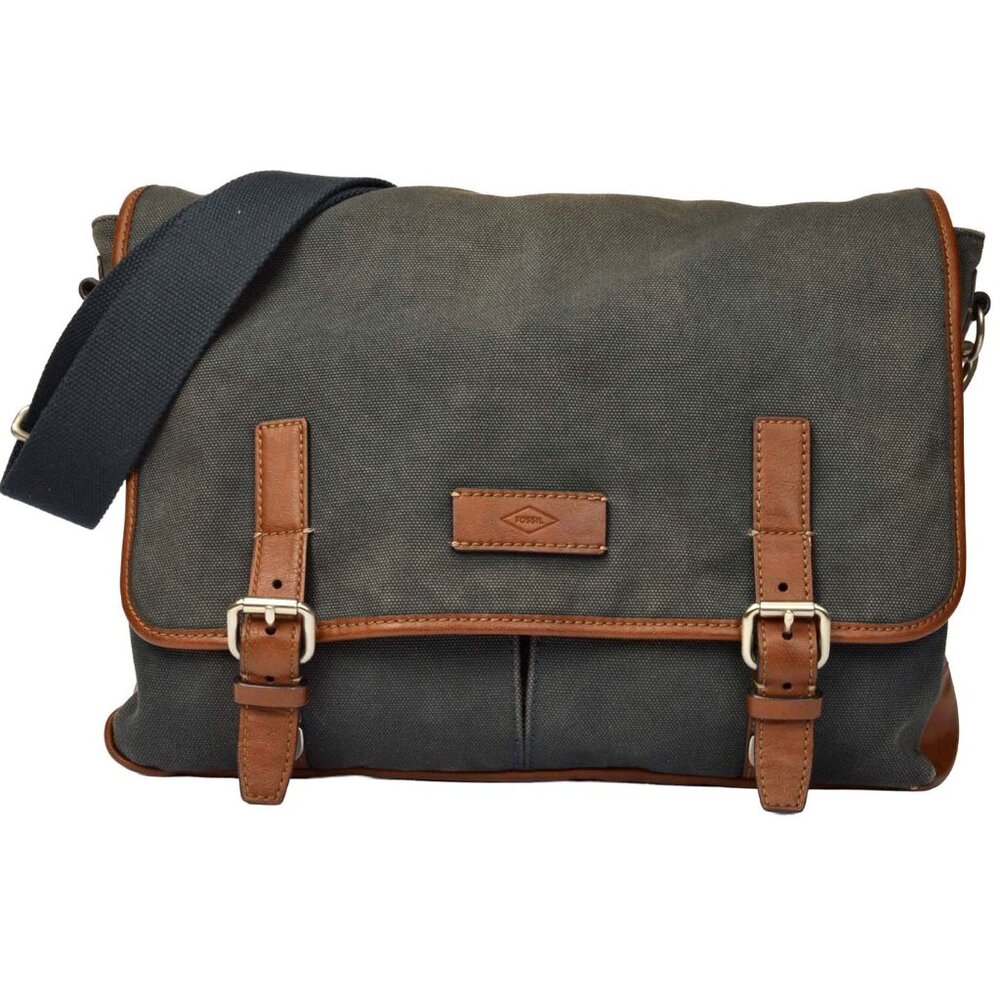 Fossil Graham East West Navy Canvas Laptop Messenger Bag